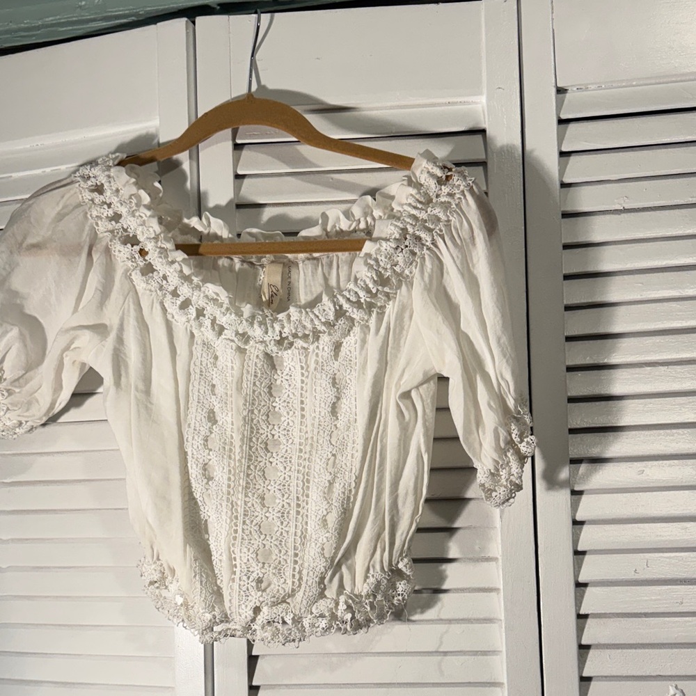 Elan White Lace Accent Women's Blouse